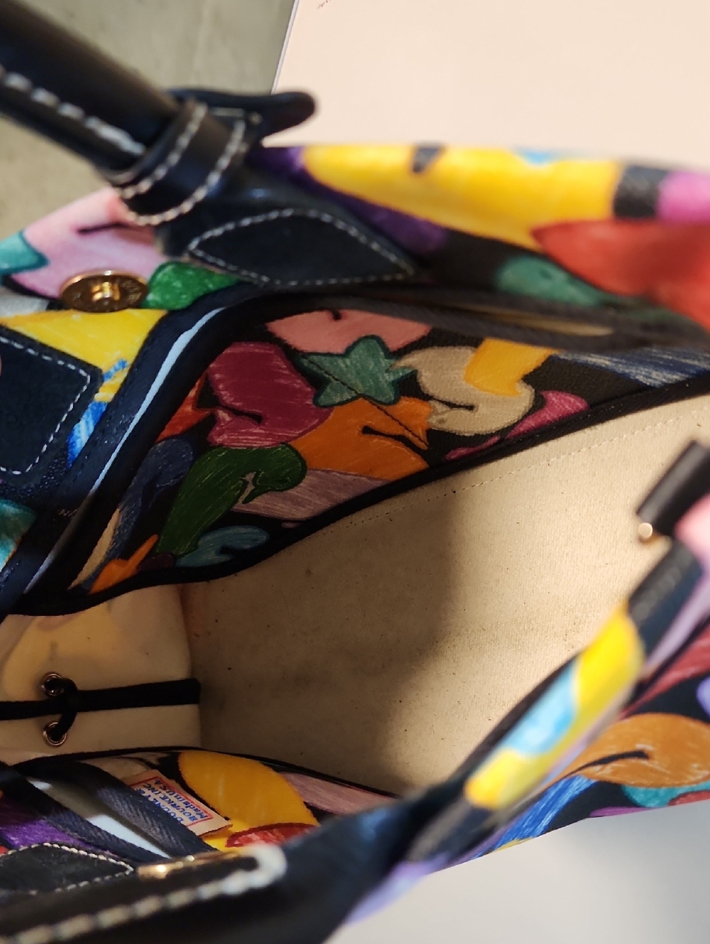 Dooney And Bourke Wonder Duck Multicolor Vintage Satchel Purse Rainbow Leather - Picture 12 of 13